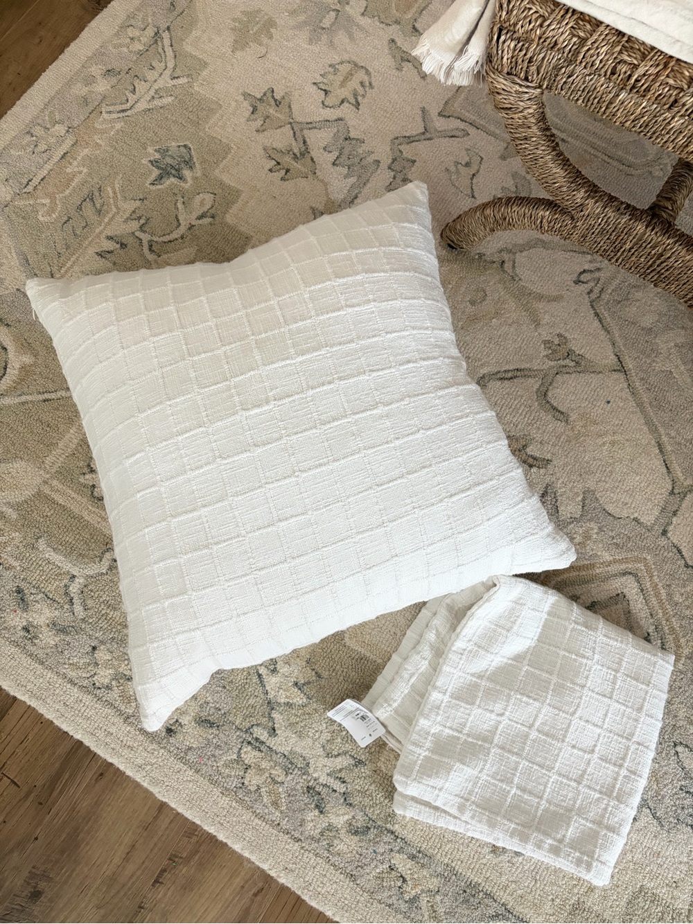 Pottery Barn White Windowpane Pillow Covers (2) NEW
